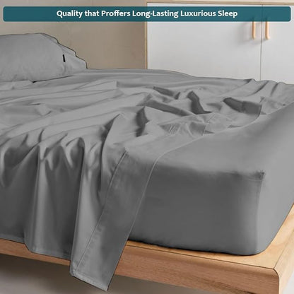 California King Sheet Set - Luxury 338 Thread Count 100% Egyptian Cotton Sateen, Deep Pocket Sheets with All Around Elastic for a, Hotel Quality Bedding Set (Light Grey Solid)