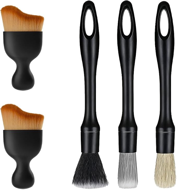 5PCS Car Detailing Brush Kit, Including 3 Ultra Soft No Scratch Boar Hair & 2 by Unknown