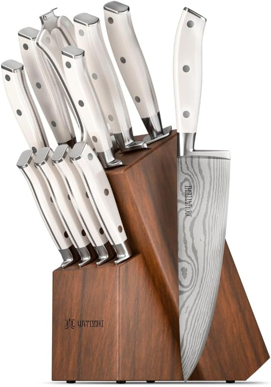 Yatoshi 12 Piece White Knife Block Set by YatoshiKnives