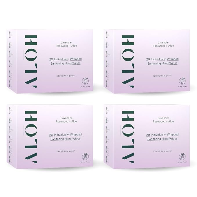 ALŌH Skin- Softening Sanitizing Hand Wipes – Lavender Rosewood + Aloe- 4 boxes by AL%C5%8CH