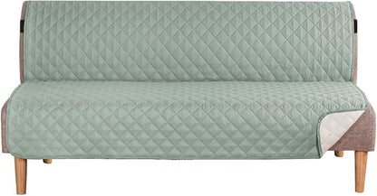 H.VERSAILTEX Reversible Futon Cover Water Repellent Armless Sofa Slipcover Washable Furniture Protector with Adjustable Elastic Strap Anti-Slip Futon Bed Cover for Dogs 70" Width(Desert Sage/Beige)