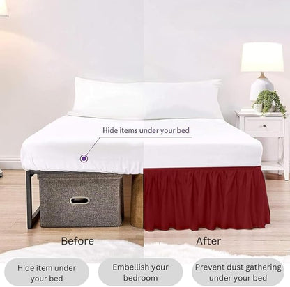 Ruffle Bed Skirt with Split Corners, Microfiber Dust Ruffled for a Perfectly Tailored Bedding Ensemble, Wrinkle and Fade Free, Easy Fit, Queen Size 18 Inch Drop, Burgundy
