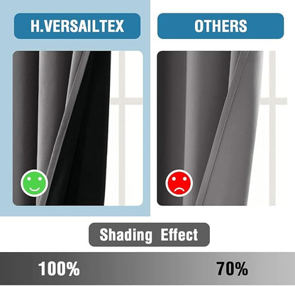 H.VERSAILTEX 100% Blackout Curtains for Bedroom Thermal Insulated Blackout Curtains 45 inch Length Heat and Full Light Blocking Window Drapes for Living Room with Black Liner 2 Panels, Grey