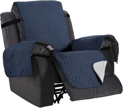 H.VERSAILTEX Reversible Quilted Recliner Covers Water Resistant Furniture Protector for Reclienr Chair with Elastic Straps for Pets Kids Sitting Width Up to 28"(Oversized Recliner, Navy/Beige)