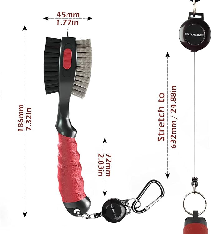 THIODOON 2 Pack Golf Club Brushes and Groove Cleaner 2 ft Retractable Zipline - Image 2