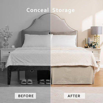 MIYE Pleated Waffle Weave Bed Skirt, Tailored Dust Ruffle 14 Inch Drop Easy Fit, Machine Washable,No Split Corners (Beige,Cal King - 14" Drop)
