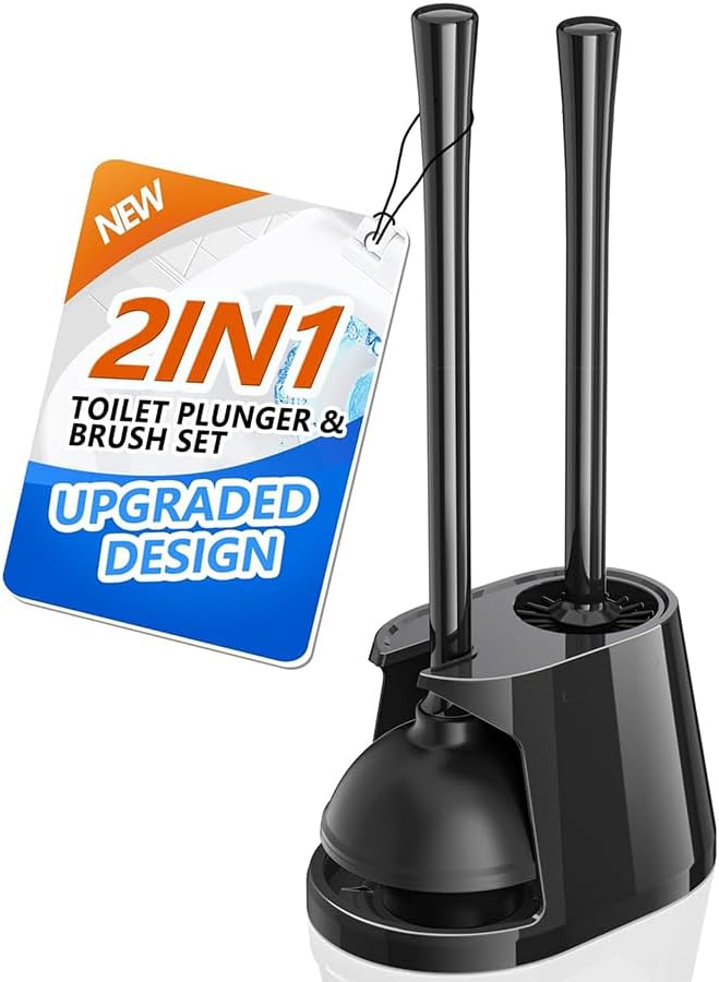 Toilet Plunger and Brush Set, Bowl Brush and Heavy Duty Toilet Plunger by TRENTI