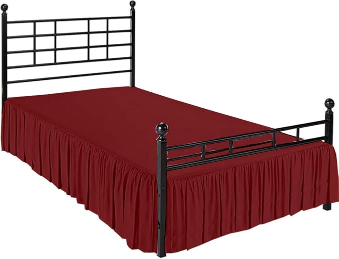Ruffle Bed Skirt with Split Corners, Microfiber Dust Ruffled for a Perfectly Tailored Bedding Ensemble, Wrinkle and Fade Free, Easy Fit, Queen Size 18 Inch Drop, Burgundy