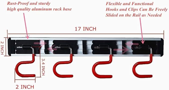 Wall Mounted Mop and Broom Holder, Stainless Steel, 34 Inches, 8 Position Rack - Image 2