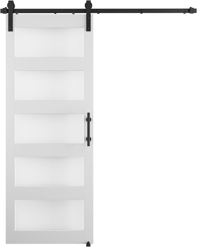 34'' x 84'' Glass Barn Door and 6 Ft Hardware Kit Included, MDF White Barn Door - Image 7