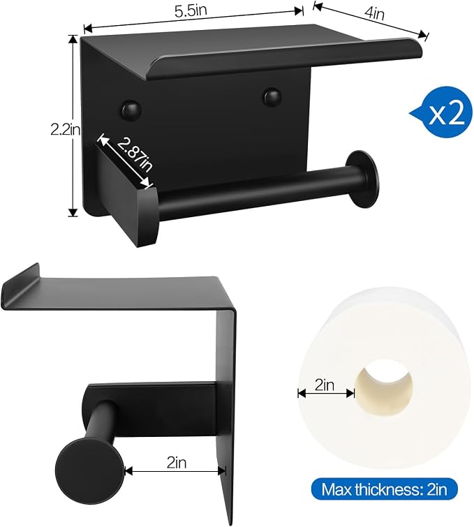 2pcs Matte Black Toilet Paper Holder - Image 6