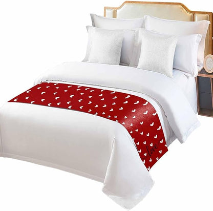Valentine's Day White Love Hearts Bed Runners for Bedroom Hotel,Decorative Bedding Scarf Sweetheart and Quote on Red Bed End Blanket Bedding Runner Scarves for King Size Bed,102x20in