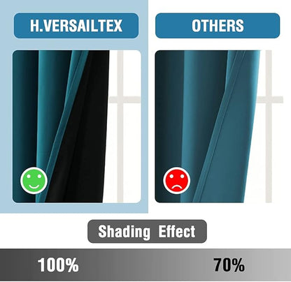 H.VERSAILTEX 100% Blackout Curtains for Bedroom Thermal Insulated Blackout Curtains 54 inch Length Heat and Full Light Blocking Curtains for Living Room with Black Liner 2 Panels Set, Dark Teal