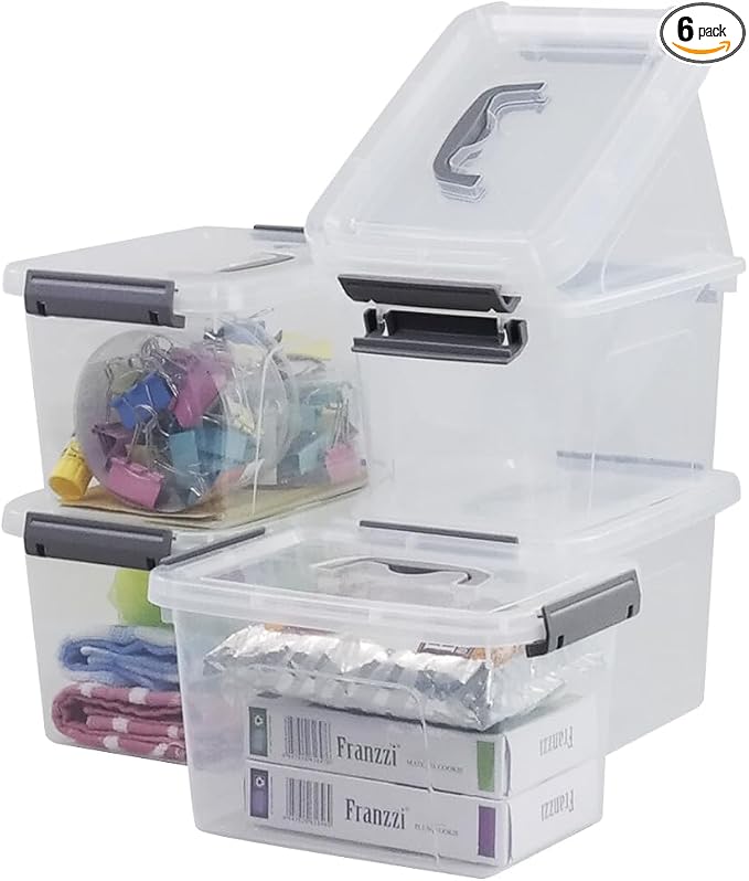 Bringer 6-Pack 5 L Clear Plastic Storage Box, Small Storage Latch Bin by Bringer