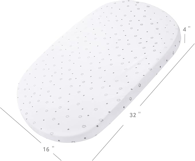 Bassinet Sheets Fit for Simmons Kids City, Ingenuity Dream&Grow, Dream On Me Karley (Plus), Baby Delight Beside Me, Safety 1st, ANGELBLISS 3 in 1 Rocking Bassinet, Ultra Soft, Grey & White Star