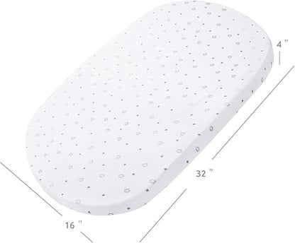 Bassinet Sheets Fit for Simmons Kids City, Ingenuity Dream&Grow, Dream On Me Karley (Plus), Baby Delight Beside Me, Safety 1st, ANGELBLISS 3 in 1 Rocking Bassinet, Ultra Soft, Grey & White Star
