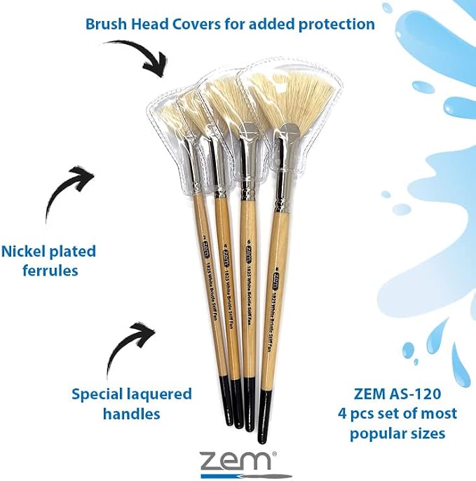 ZEM Brush White Hog Bristle Stiff Fan Brush Set Size 2 - Image 2