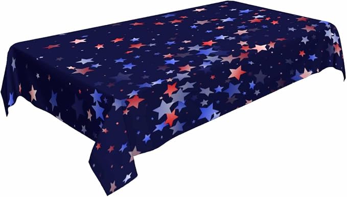 Blue White Red Stars Rectangular Tablecloth USA Flag Simple Style Dark Blue by Unknown