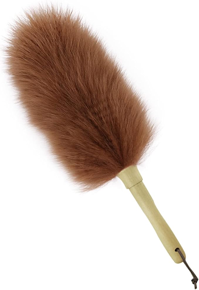 Lambswool Duster 14'' Length Solid Wooden Handle Leather Hang Strap by iHUFeather