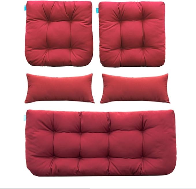 QILLOWAY Outdoor Patio Wicker Seat Cushions Group Loveseat/Two U-Shape/Two Lumbar Pillows for Patio Furniture,Wicker Loveseat,Bench,Porch,All Weather, Settee of 5 (RED)