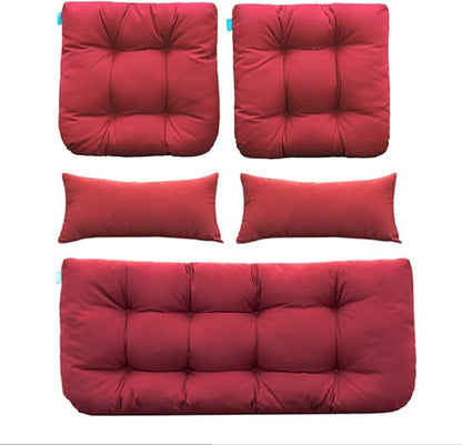 QILLOWAY Outdoor Patio Wicker Seat Cushions Group Loveseat/Two U-Shape/Two Lumbar Pillows for Patio Furniture,Wicker Loveseat,Bench,Porch,All Weather, Settee of 5 (RED)