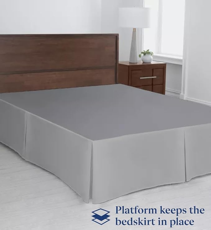 SKY BEDDINGS Luxury Pleated Queen Bed Skirt with Split Corners - 18 Inch Tailored Drop - Pleated Dust Ruffle - Wrinkle-Free 100% Microfiber - Easy Fit, Soft & Durable - Light Grey
