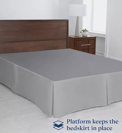SKY BEDDINGS Luxury Pleated Queen Bed Skirt with Split Corners - 18 Inch Tailored Drop - Pleated Dust Ruffle - Wrinkle-Free 100% Microfiber - Easy Fit, Soft & Durable - Light Grey
