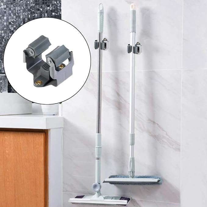 10Pcs Broom Mop Wall Mount Holder Gray Wall Rack Organizer Bathroom Storage - Image 3