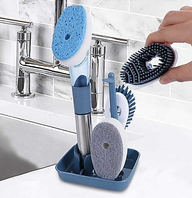 Soap-Dispensing Dish Washing Brush Set – Includes 4 Replaceable Heads & Stylish by Unknown