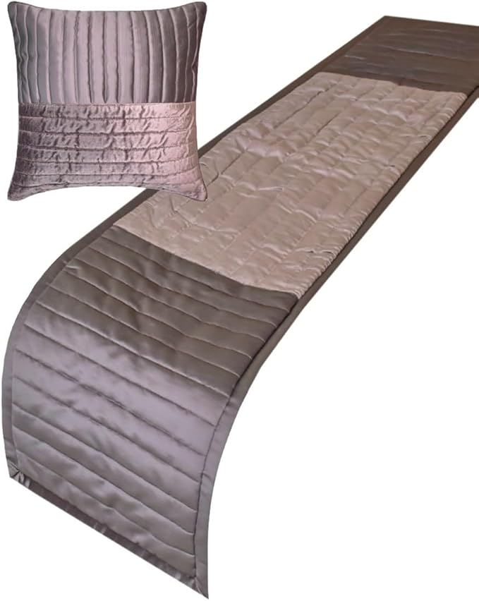 The HomeCentric King/Queen/Twin Purple Luxury CA King 86"x18" Bed Runner with Two Pillow Cover, Patchwork, Quilted, Striped Bed Scarf on Satin Fabric - Plum Radiance