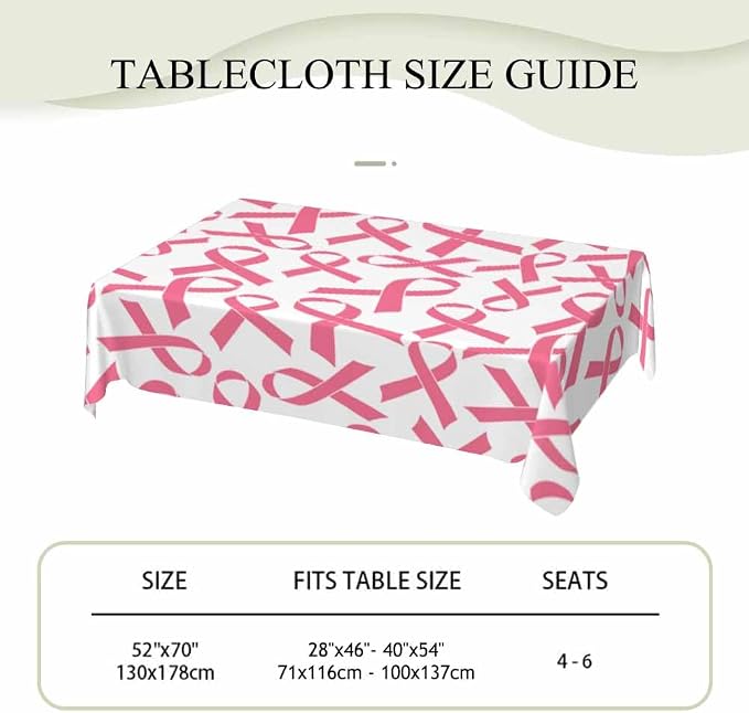Pink Ribbon Table Cloth 52x70 Cancer Medical Awareness Rectangular Tablecloth - Image 4