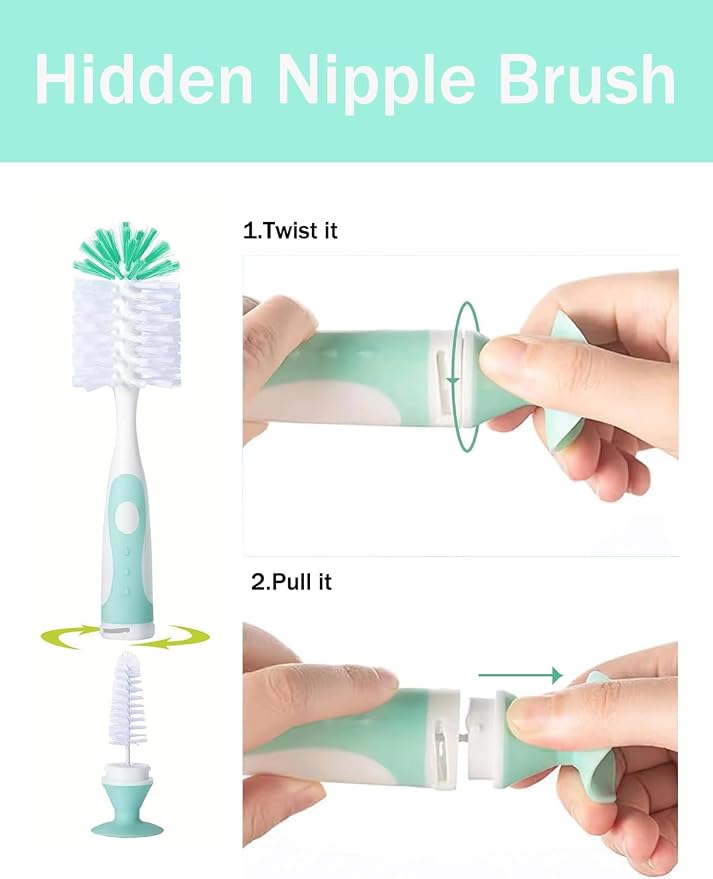 Baby Bottle Brush Set, 2 Hidden Nipple Brush, 2 Straw Brush, 1 Lid Brush - Image 3