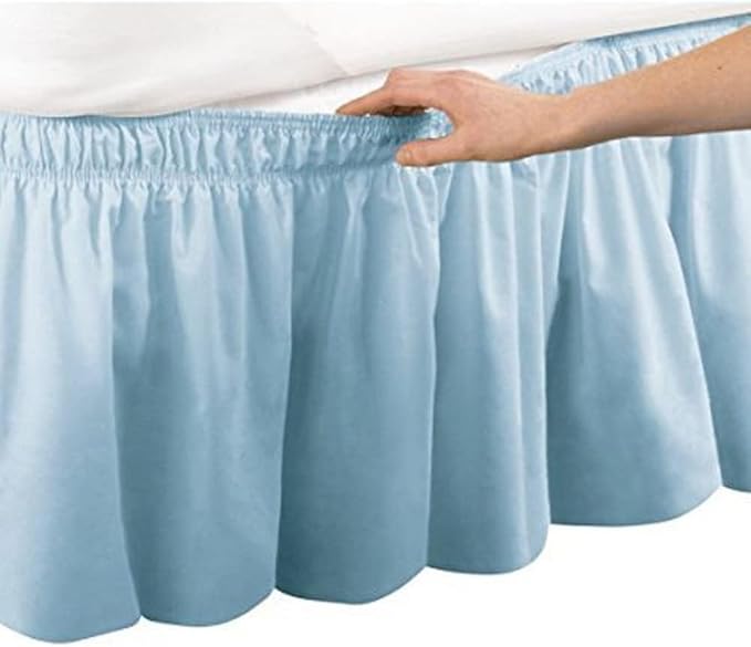 Light Blue Wrap Around Bed Skirts with 16" Drop - Three Sides Fabric Adjustable Elastic Dust Ruffle Silky Soft -600 TC Stretchy Bed Skirt-King(76"X 80") Light Blue