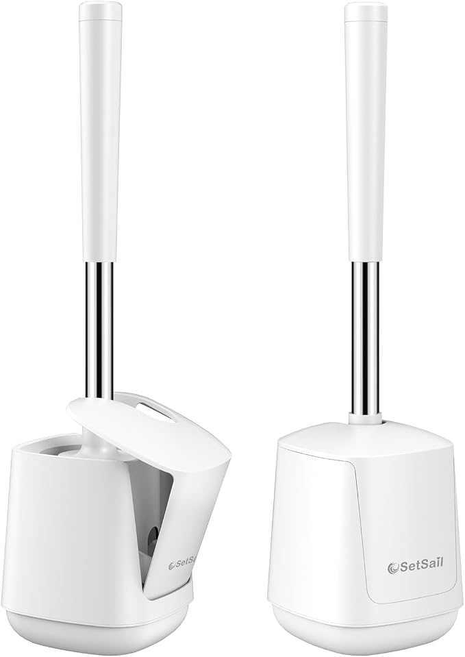 SetSail Toilet Brush 2 Pack, Self Closing Lid Toilet Bowl Brushes Holder and by SetSail