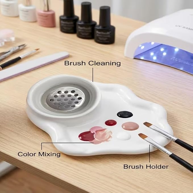 2-in-1 Ceramic Nail Art Brush Cleaner & Palette, Professional Manicure Brush - Image 4