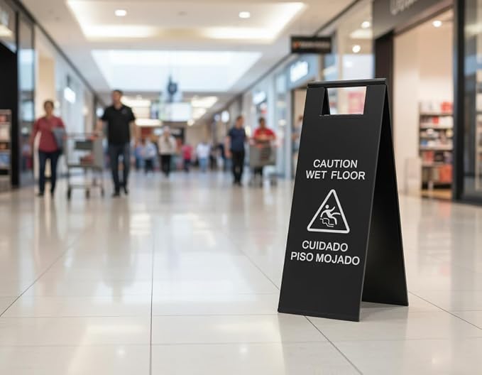 2 Pcs Wet Floor Sign, 24 Inch Black Stainless Steel Caution Wet Floor Sign - Image 5