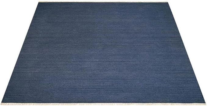 Rugsotic Carpets Hand Woven Flat Weave Kilim Wool ECO-Friendly Area Rugs - 6'x6', Square Shape, Blue Color, Solid Plain Design, Low Pile Handmade Area Rugs for Living Room, Bed Room (D00111)