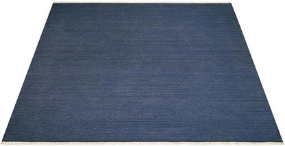 Rugsotic Carpets Hand Woven Flat Weave Kilim Wool ECO-Friendly Area Rugs - 6'x6', Square Shape, Blue Color, Solid Plain Design, Low Pile Handmade Area Rugs for Living Room, Bed Room (D00111)