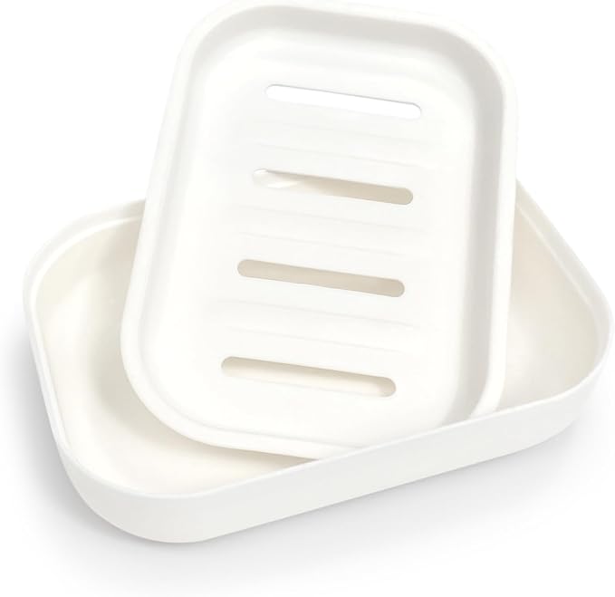 Double Layer Draining Soap Dish, Plastic Dishwashing Sponge Soap Holder by Morepack