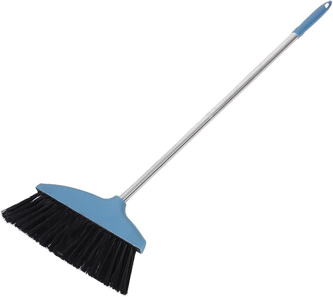 Soft Bristle Broom with Long Stainless Steel Handle, Indoor Outdoor Floor by EXAOMBLE