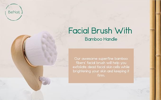 BeNat. Facial Bamboo Wood Handle Cleansing Brush. Extra-Soft Fiber Facial - Image 3