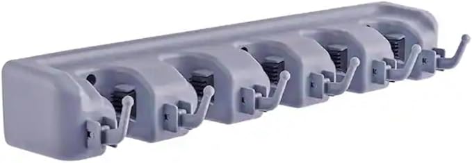 Wall Mounted Broom and Mop Holder, 16 Inch Plastic Organizer, 6 Foldable Hooks by Unknown