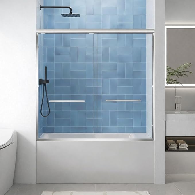 56-60" W x 57" H Semi-Frameless Bathtub Sliding Doors, 1/4" Tempered Glass by EGrinbey