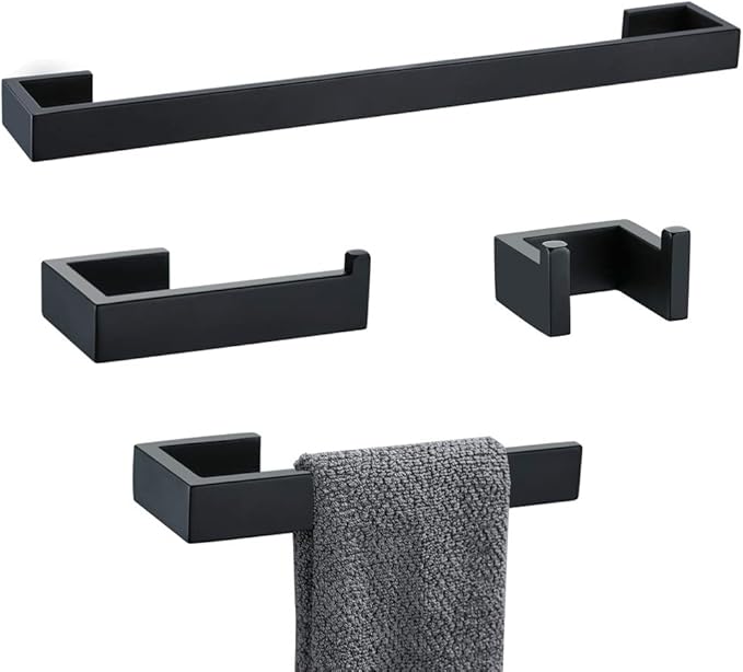 TNOMS 4 Pieces Bathroom Hardware Accessories Set Black Towel Bar Towel Holder by TNOMS