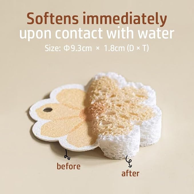 Flower-Shaped Wood Pulp Sponge Scrubber, sponges Kitchen– Dual-Sided Natural - Image 6