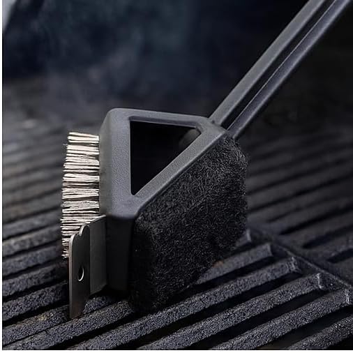 3-in-1 Grill Brush with Scraper, Wire Bristles & Scouring Pad – 18” BBQ Cleaner - Image 2
