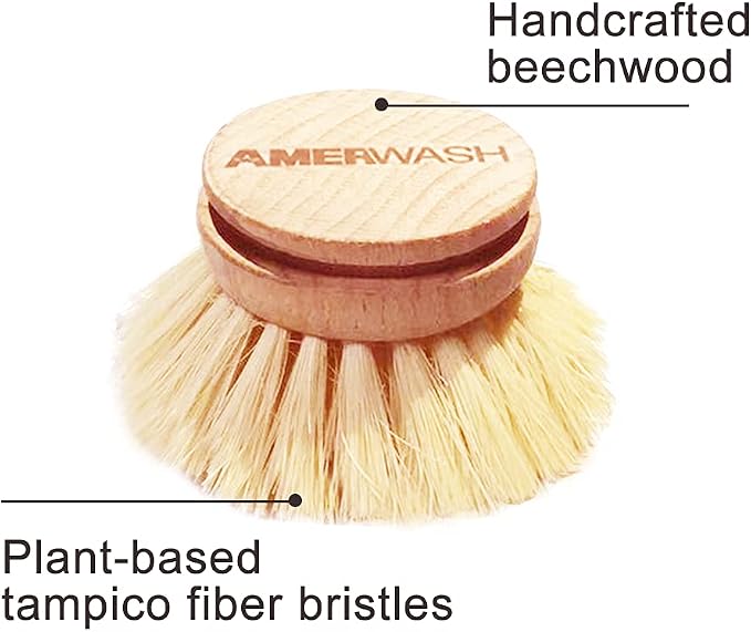 Classic Dish Brush Replacement Head 3 Packs, Natural Bristle Tampico Fiber - Image 6