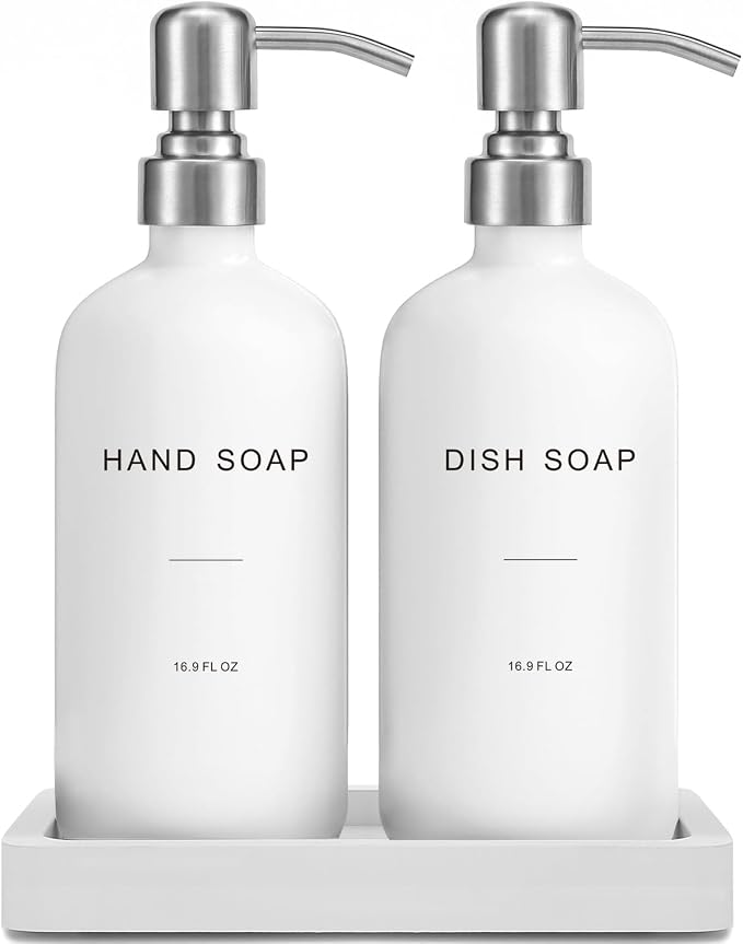 White Soap Dispenser for Kitchen Sink, Dish and Hand Soap Dispenser by PrusWaso