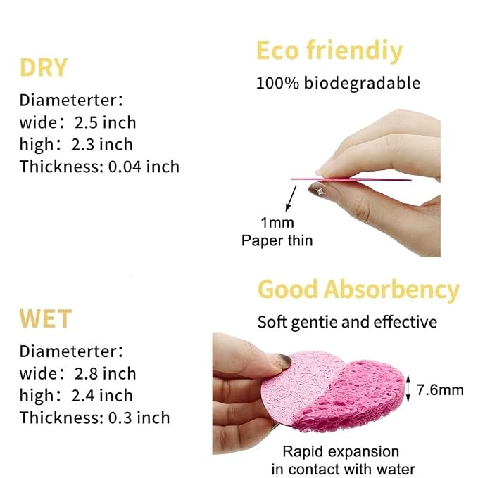 10 Count Compressed Facial Sponges 100% Natural Cellulose Sponge - Image 2