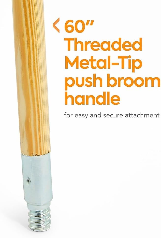 Professional 60" Wood Push Broom Handle, Threaded Metal Tip - Image 3